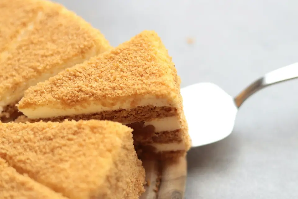 Pieces of layered honey cake (stock photo)